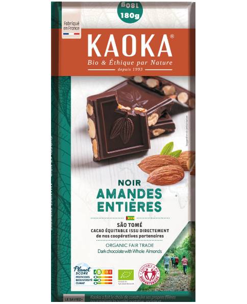 Tablette Gourmande Noir Amandes Entières 180g