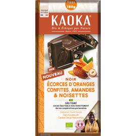 Tablette Gourmande Noir Écorces D'Orange Confites, Amandes et Noisettes 180g