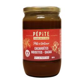 Pâte à tartiner cacahuètes, noisettes et cacao